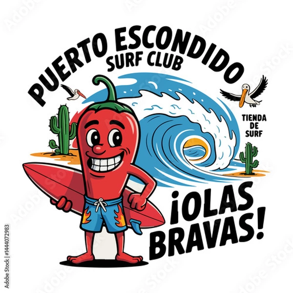 Obraz Puerto Escondido Chili Pepper Surf Vector

