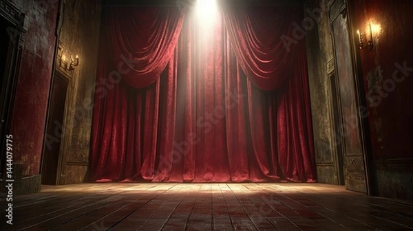 Obraz Dramatic stage setting with crimson drapes.