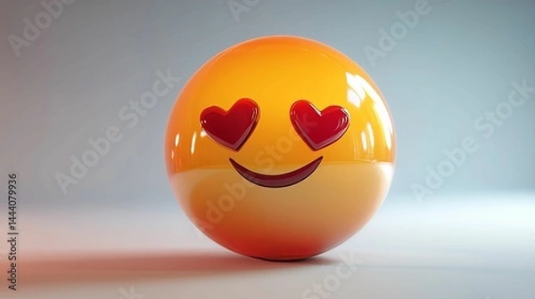 Obraz Digital rendering of a smiling emoji with hearts for eyes.