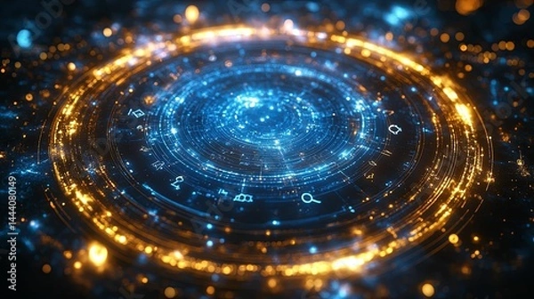 Obraz Abstract digital design with glowing concentric circles.
