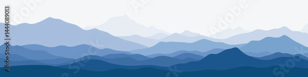 Fototapeta Vector illustration of mountains, ridge in the morning haze, panoramic view