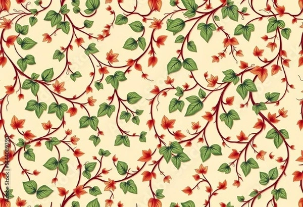 Obraz Elegant vintage-style vector seamless pattern featuring intertwining vines and leaves, providing ample empty space, element, backdrop