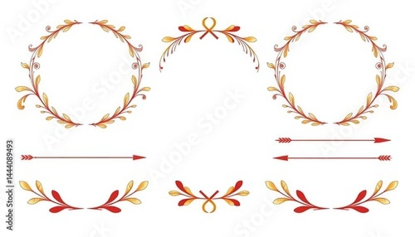 Fototapeta Elegant vintage wreath frames, swirls, laurels, arrows, and dividers; perfect for design projects, artwork,  laurel wreath