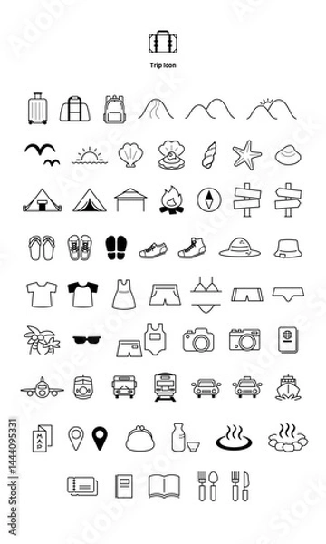 Fototapeta シンプルでかわいい旅行に関するアイコンセット