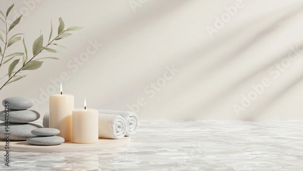 Obraz Spa Still Life with Candles, Stones, and Towels for Relaxation
