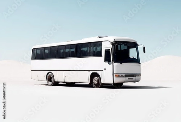Fototapeta White bus on isolated background, representing travel and tour services