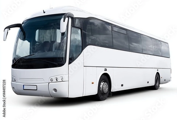Fototapeta White bus on isolated background, representing travel and tour services