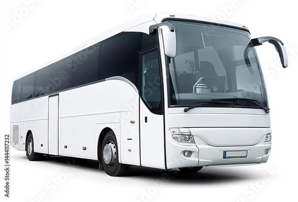 Fototapeta White bus on isolated background, representing travel and tour services