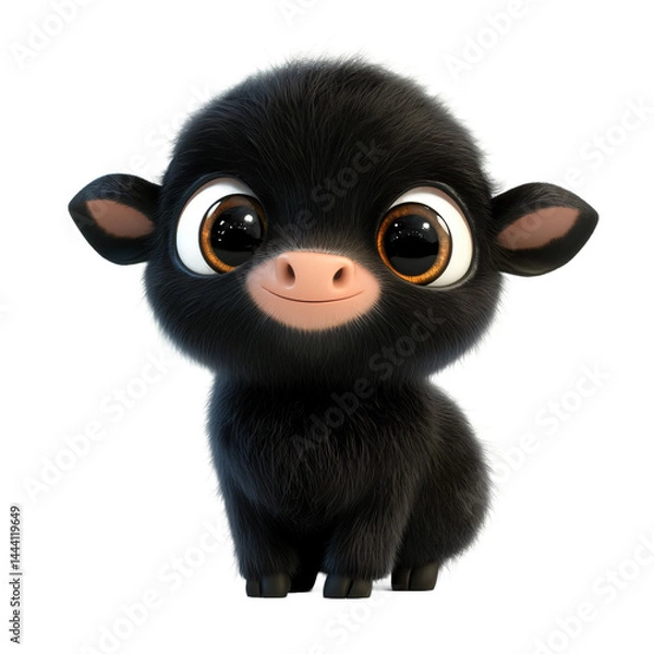 Fototapeta Digitally rendered, cartoon lamb with huge, expressive eyes. The lamb appears friendly and happy.