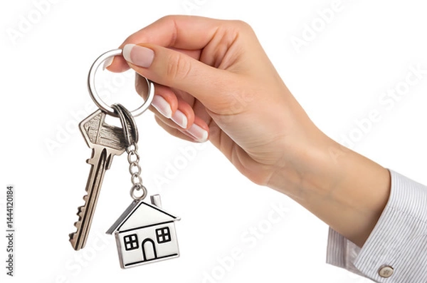Fototapeta hand holding house keys with keychain isolated on white background PNG