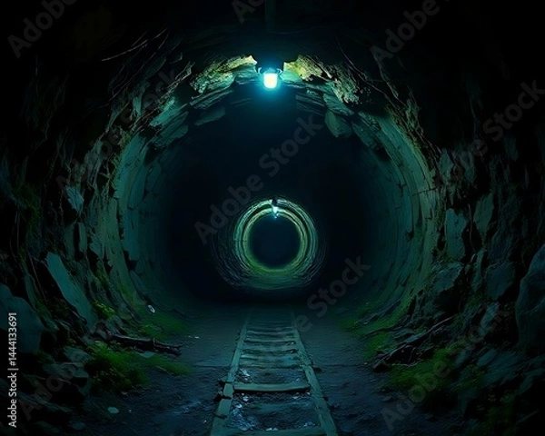 Fototapeta Tunnel with ancient train track