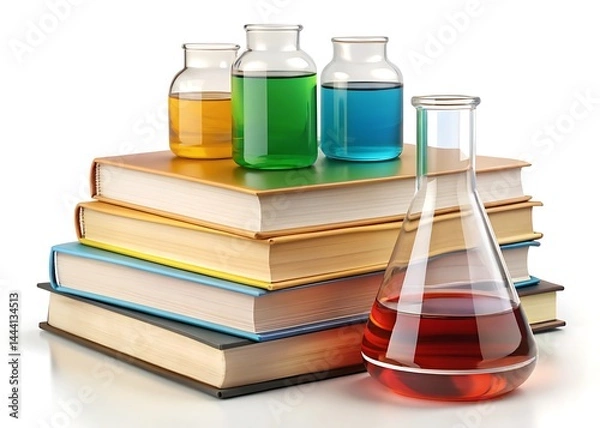Fototapeta books and flasks isolated on white background.jpg