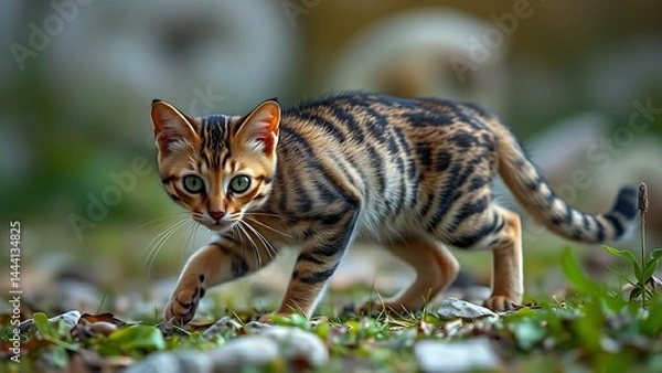 Fototapeta A Playful Cat Exploring Its Surroundings