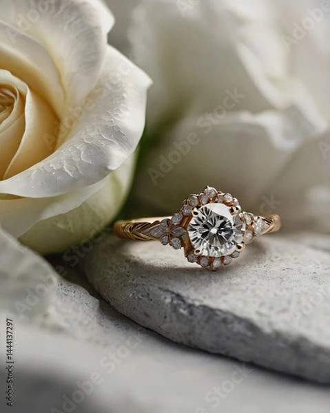 Fototapeta Wedding ring showcasing a stunning diamond.
