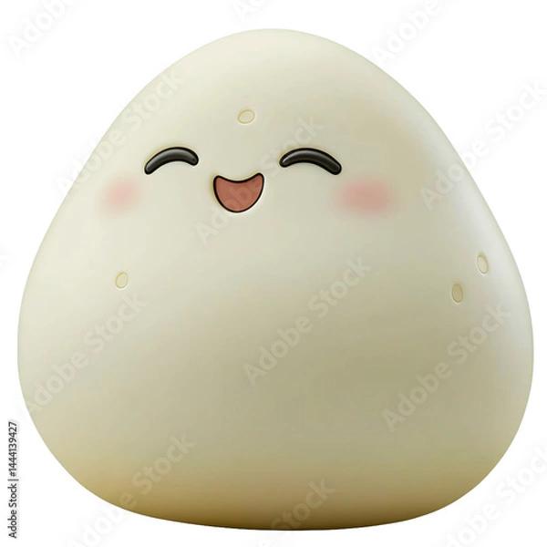 Fototapeta Friendly, round, light beige food-shaped character with a joyful expression, designed in a cartoonish style.