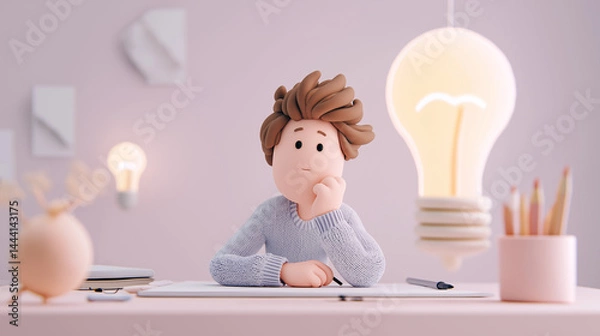 Obraz a man brainstroming, this scene is ideal for creativity-related content, startup campaigns, innovation presentations, and idea-generation platforms.