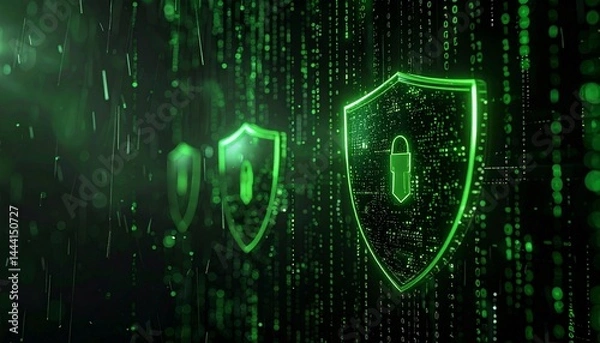 Obraz Cybersecurity Shield Pattern with Digital Rain
