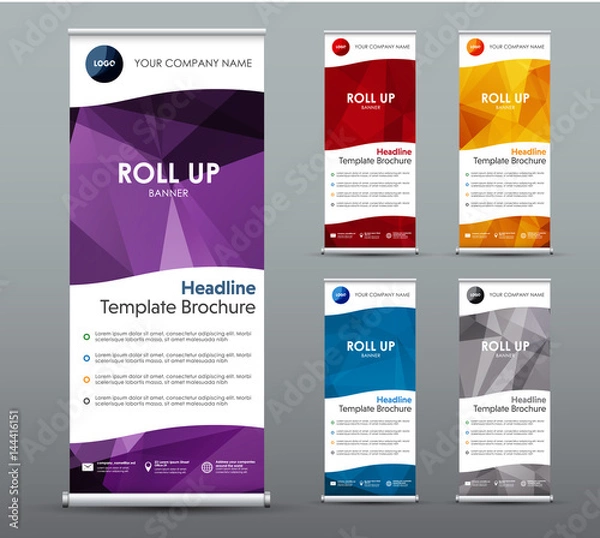 Obraz et of vertical roll up banners. Templates, vertical brochures, with colored polygonal elements