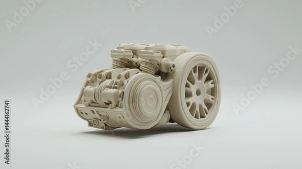 Fototapeta Detailed 3D model of a car engine showcasing intricate mechanical design.