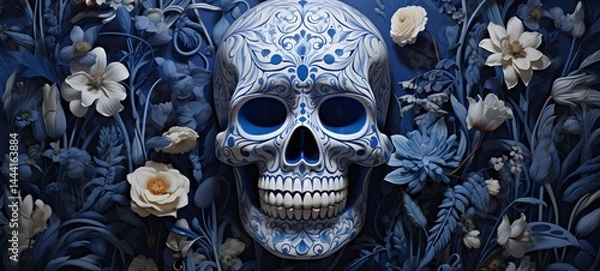 Fototapeta skeleton in Delfts Blauw, ai generative