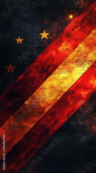 Fototapeta A red, white, and blue striped flag with stars on it. The flag is on a black background