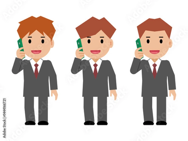 Fototapeta スマホで電話するグレースーツの若い男性