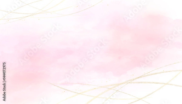 Fototapeta 金色のラインとピンクの水彩背景（アブストラクト）