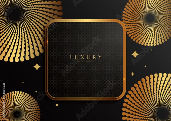 Fototapeta Luxury black and gold square frame and circle mandala background. Premium web template. Intricate Islamic circle design. Diwali festival. Vector art. Not generated by AI.
