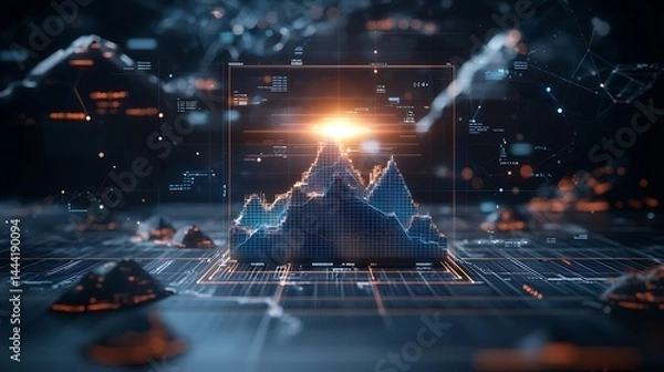 Fototapeta Digital landscape, abstract mountain chart, data visualization