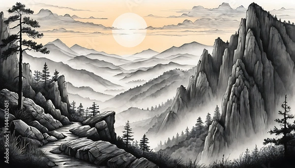 Fototapeta misty morning in the mountains