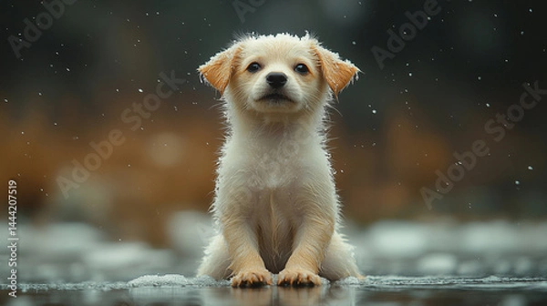 Fototapeta golden retriever in snow
