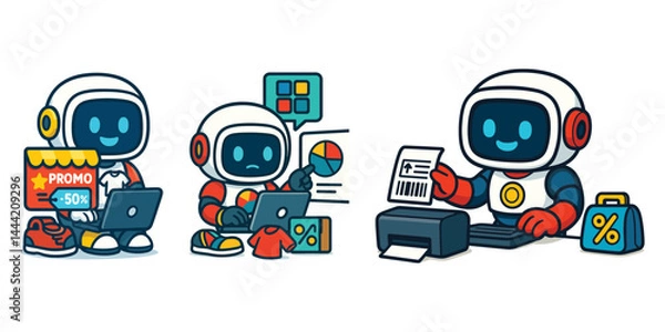 Fototapeta Robot Shopping Cart and Checkout Set