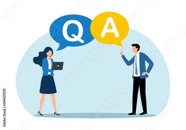 Fototapeta Q and A, question and answers, FAQ frequently asked question concept. Business people discussing with question and answer.