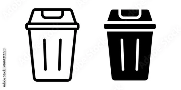 Fototapeta Vector isolated Dustbin icon set in black outline and fill