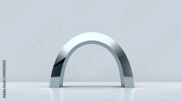 Fototapeta Minimalist chrome arch sculpture with high gloss surface, modern abstract art, sleek metallic curve, white background, studio lighting, architectural element, clean geometry, and reflective design. 
