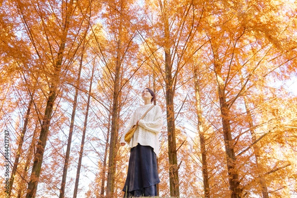 Obraz 紅葉の中を散歩する女性　ミドルエイジ