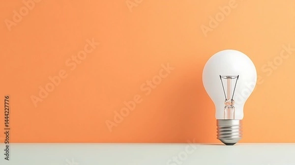 Fototapeta Single lightbulb against a plain orange background