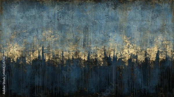 Fototapeta Beautiful blue and gold background featuring a muted elegance with cinematic lighting for a striking decorative art style