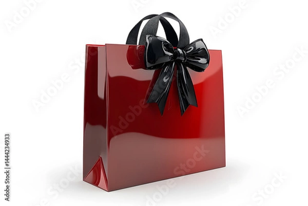 Fototapeta Hyper realistic glossy vertical bag mockup. Half side view. Vector illustration isolated on white backgro