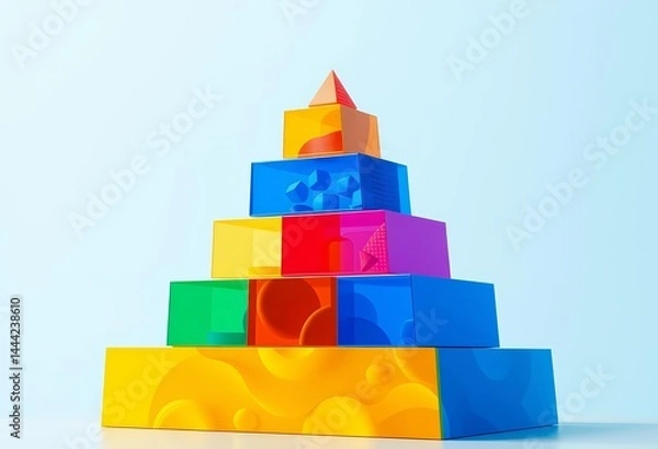 Obraz Abstract pyramid structure ascending, showcasing vibrant blocks representing career growth and multitasking, modern, design