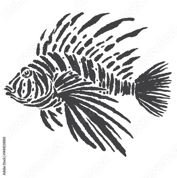 Fototapeta vector illustration sketch of the silhouette of a lion fish