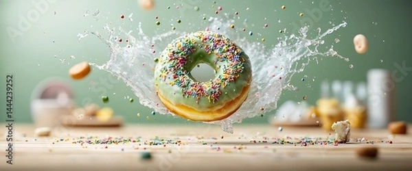 Obraz Sprinkled Doughnut in Mid-Air Splash