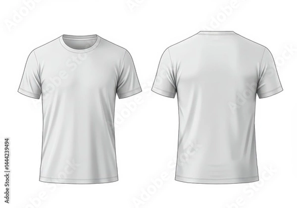 Fototapeta Two white t shirts displayed front and back views on a white background for fashion and apparel needs