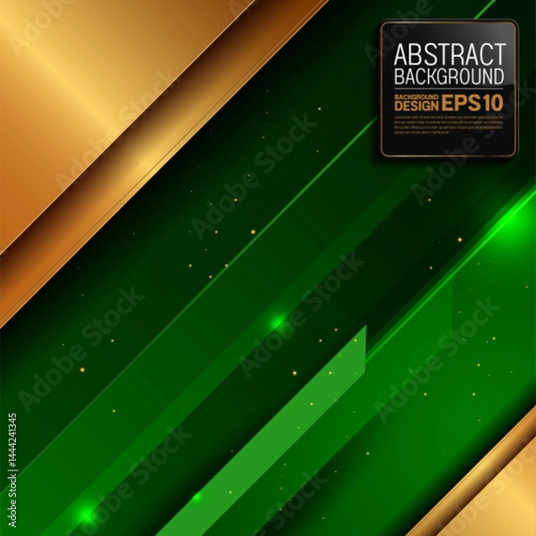 Obraz Luxury green abstract background with golden diagonal lines, square 1080x1080 format, Islamic and Diwali festival invitation banner, elegant wallpaper design, vector art, not AI generated