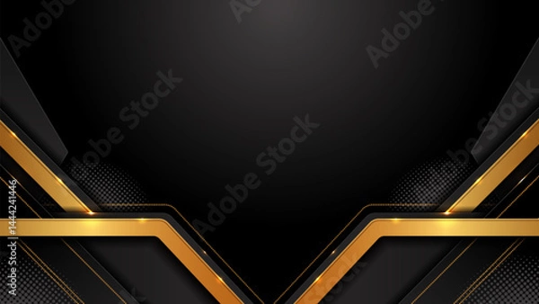 Obraz Black and gold technology background with light effects, luxury gradient lines, perfect for marketing banners, premium frame design, 1920x1080, vector art, not AI generated