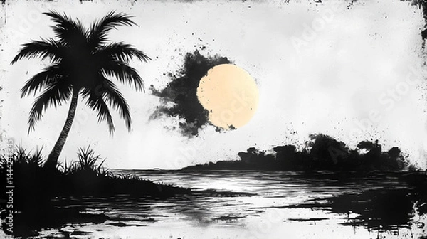 Fototapeta silhouette of a tropical island with palms