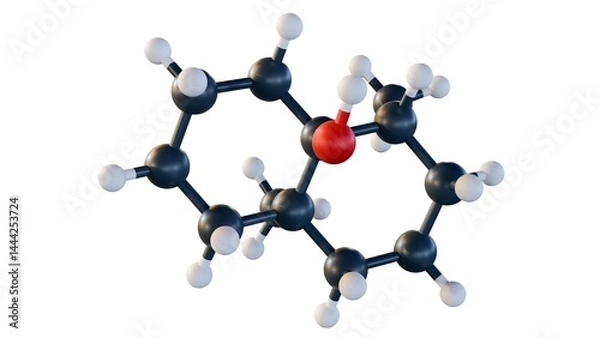 Obraz A 3d rendering of isolated floating ball-and-stick model of the geosmin molecule or C12​H22O