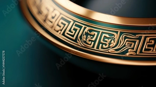 Obraz Close-up of an intricately designed gold decorative rim against a dark teal background