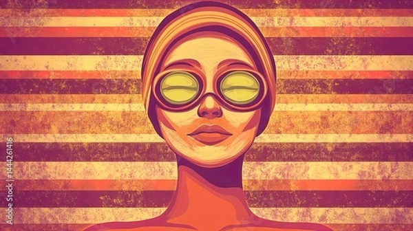 Fototapeta relaxing spa day: a woman in a face mask with cucumber slices, perfect for a beauty routine poster for wellness and self-care inspiration in your space!