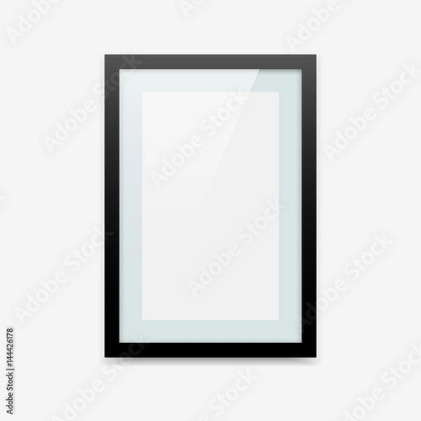 Fototapeta Vertical black vector photo frame with passe-partout